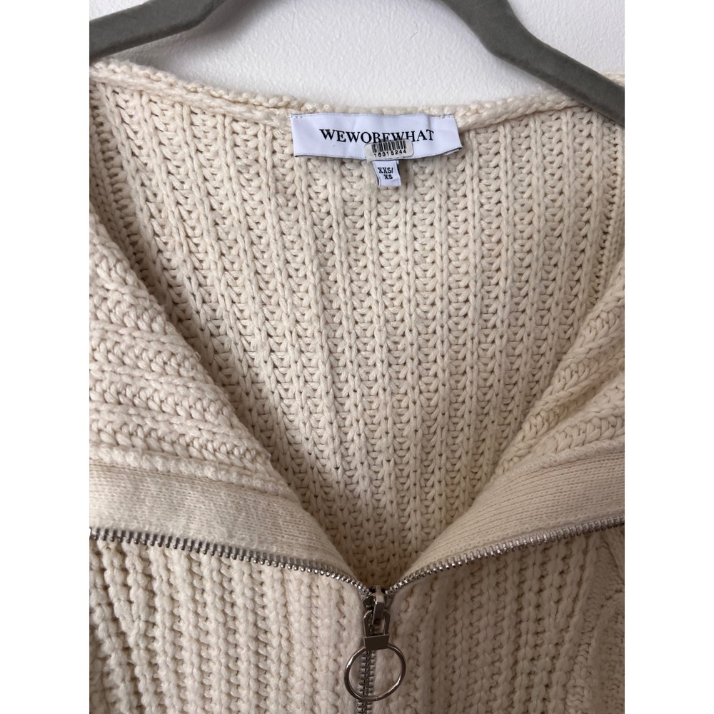 WeWoreWhat Chunky Cable Knit Sweater Zip Up Cardigan XXS XS Ivory Coastal - Picture 8 of 12